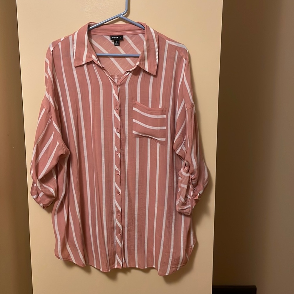 Rose white pinstripe button down blouse. Really beautiful!